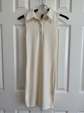 H&M Cream Ribbed Sleeveless Polo neutral Minimalist bodycon. XS